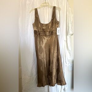 Satin Embossed Bronze Sleeveless Midi Dress